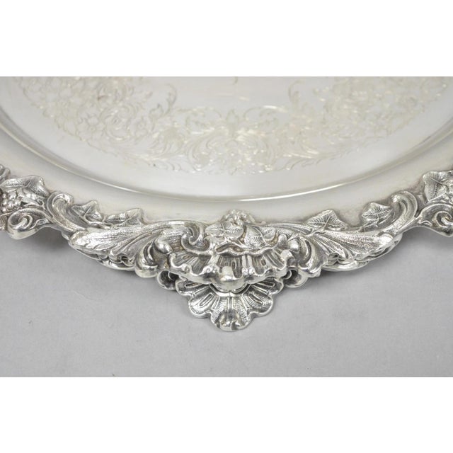 Wilcox Silver Plate Co. Vintage Wilcox Victorian Silver Plated Round Ornate Footed Salver Serving Tray For Sale - Image 4 of 16