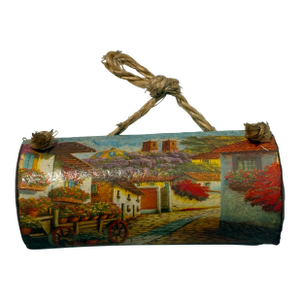 Miniature Hand-Painted Terracotta Roof Tile - Latin American Village Scene