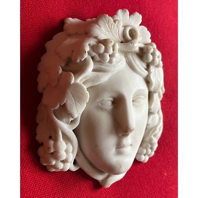 White Antique English Regency Architectural Elements - Carved White Statuary Marble Masks or Wall Plaques - Classical Youths With Grapevine Hair - A Pair For Sale - Image 8 of 14