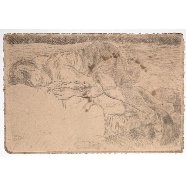 Sleeping Figure is an original modern artwork realized by the Italian artist Mino Maccari (Siena, 1898 - Rome, 1989), in...