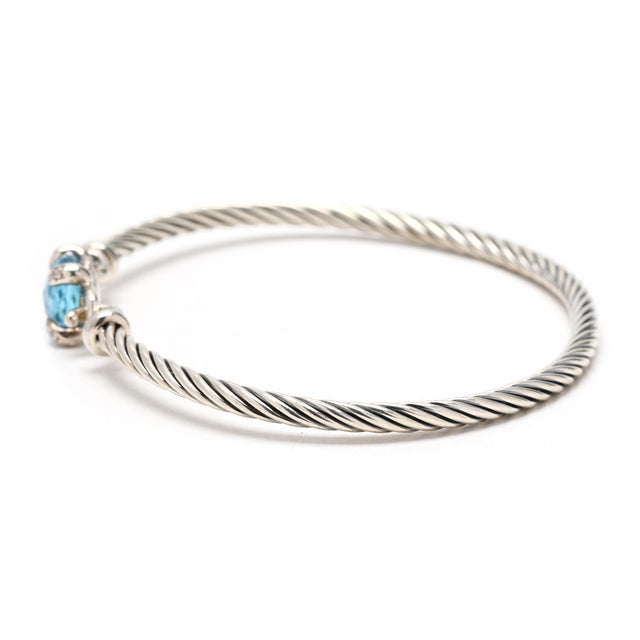 Modern David Yurman 2.53ctw Blue Topaz & Diamond Tension Bracelet, Sterling Silver For Sale - Image 3 of 6