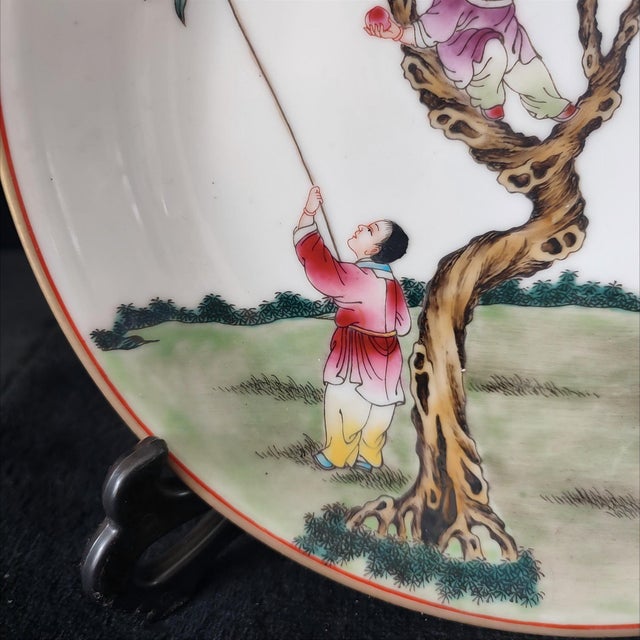 Chinese Ceramic Plate,Yongzheng Marked Famille Rose Porcelain Plate Hand Painted Playing Children Pattern For Sale - Image 9 of 10