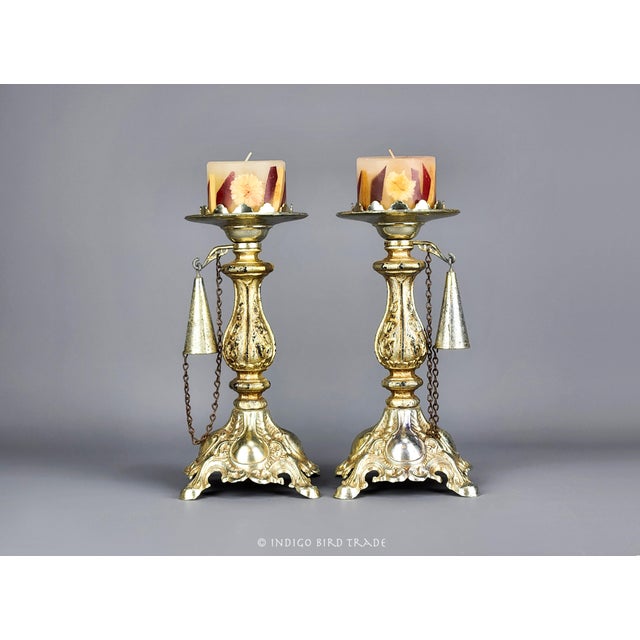 Baroque Style Pillar Candle Holders with Snuffer - Set of 2 These beautiful candle holders are made from metal in Italian...