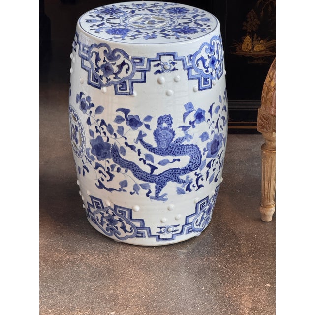 Ceramic Pair of Chinese Blue and White Garden Stools For Sale - Image 7 of 8