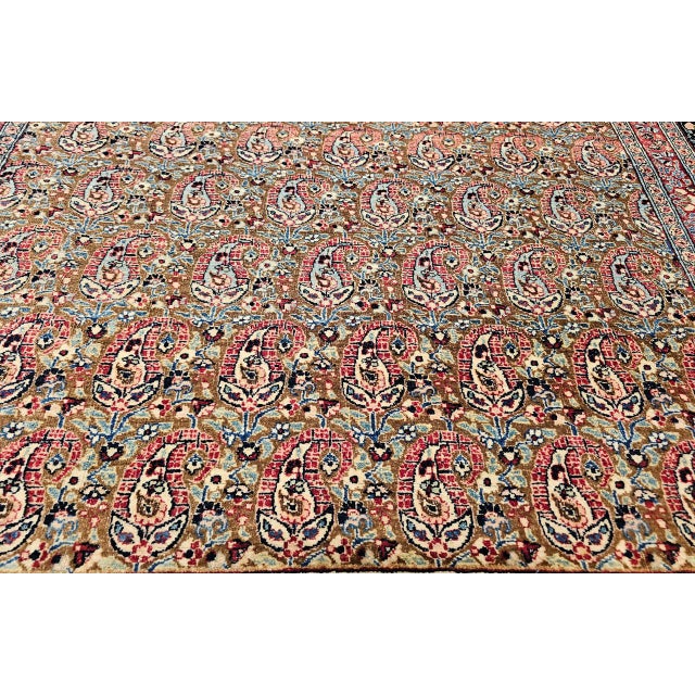 Vintage Persian Qum Area Rug, Hand-Knotted Wool, Allover Paisley Pattern, 5x8, Camel & Red For Sale - Image 9 of 14