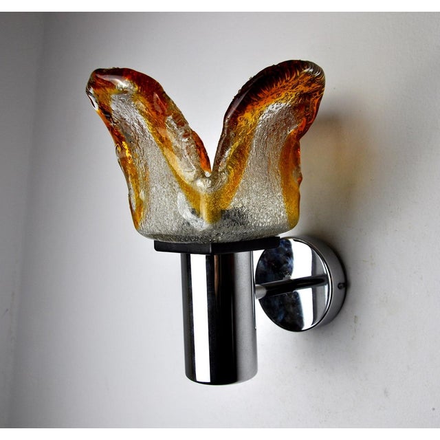Orange Frosted Murano Glass Wall Lamp from Mazzega, Italy, 1960s For Sale - Image 8 of 8