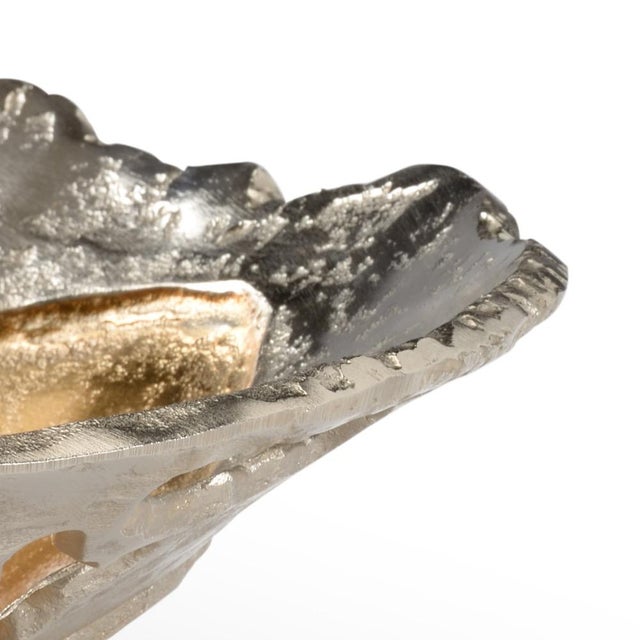 Nickel and gold finish on large aluminum organic bowl. 5.5h x 6w x 6d