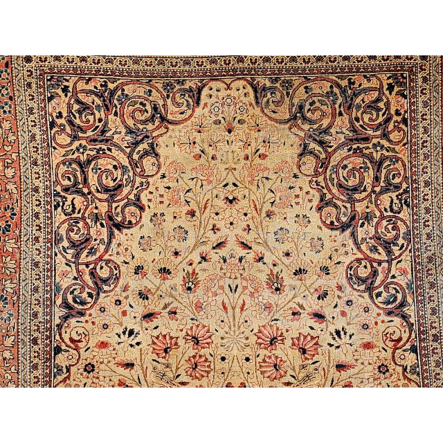19th Century Persian Kashan, Hand-Knotted Wool, Tree of Life Pattern, Ivory & Brick Red, 5x9 For Sale - Image 10 of 14