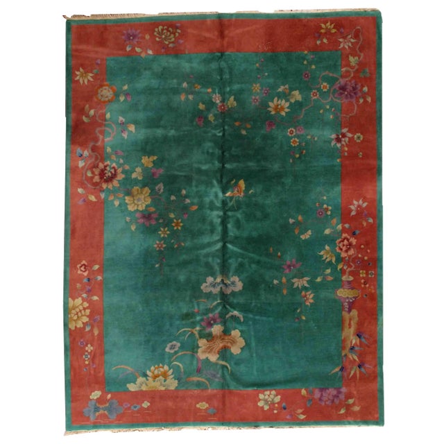 1920s Hand Made Antique Art Deco Chinese Rug 8.10' × 11.7' For Sale - Image 9 of 9