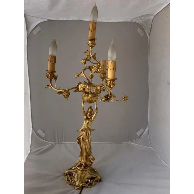 Antique Art Nouveau Golden Bronze Table Lamp For Sale - Image 15 of 15