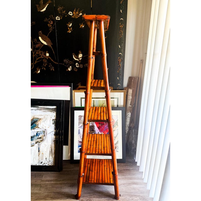 Vintage Bamboo Tall Ladder Style Etagere Display Stand. For Sale In Charleston - Image 6 of 12