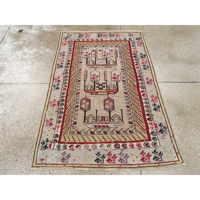 Galerie Shabab Collection Early 20th Century Turkish Ghiordes Small Rug With Shades of Grey-Blue, Purple, and Beige For Sale - Image 4 of 8