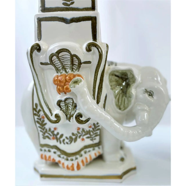Ceramic Mid 20th Century Italian Majolica Elephant Obelisks by Meiselman Imports - A Pair For Sale - Image 7 of 13