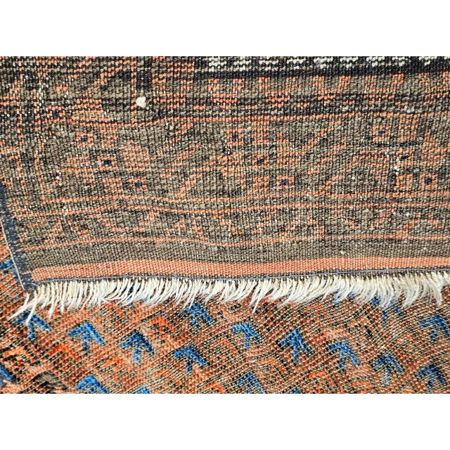 19th Century Turkmen Yomut Area Rug in Allover Geometric Pattern in Dark Red, Brown, French Blue For Sale - Image 4 of 18