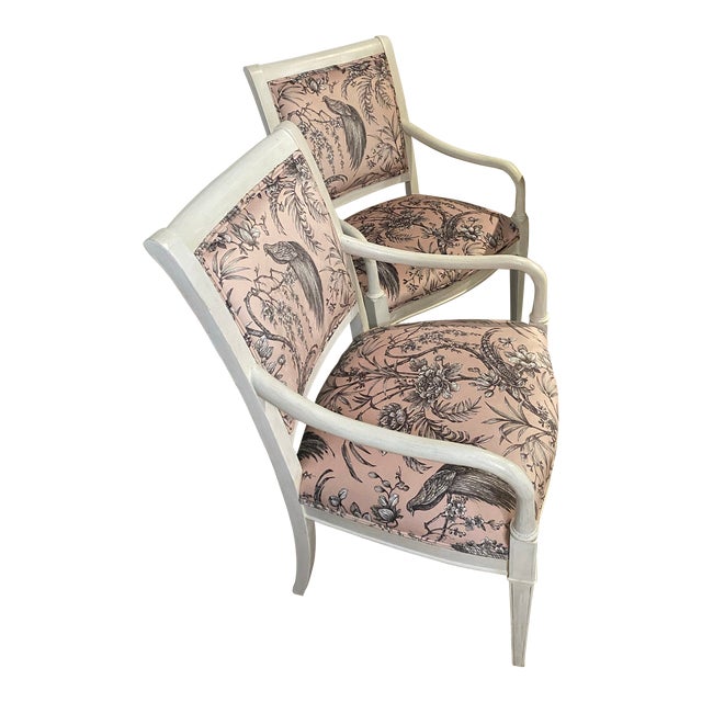 Mid 20th Century Wooden Chairs With Fabric Seats and Backs- Set of 2 For Sale