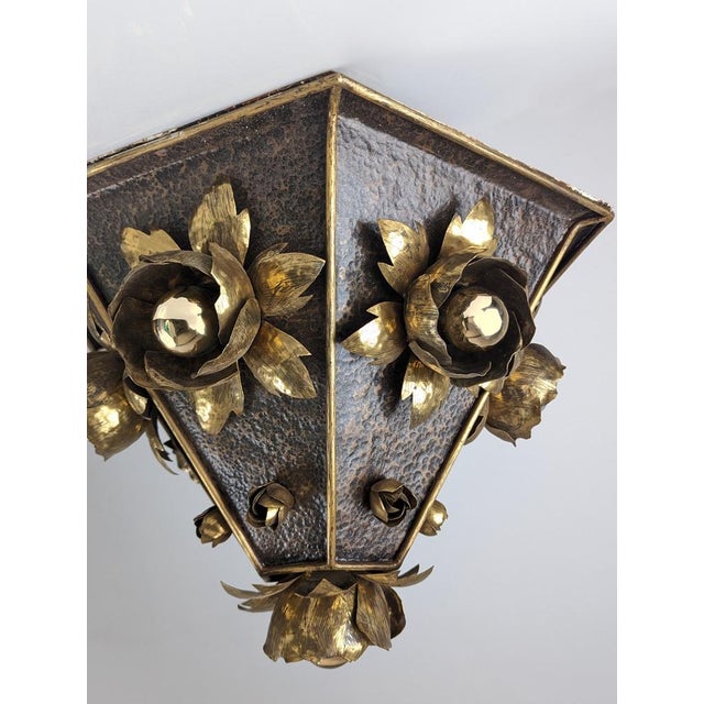 1970s Brass Floral Ceiling Lamp in the style of Hans Kögl, Germany, 1970s For Sale - Image 5 of 10
