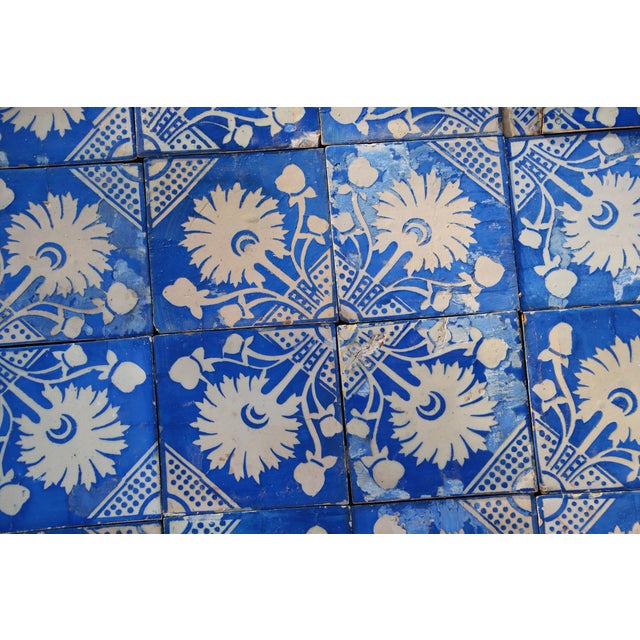 Ceramic Rare Set of Forty Antique 19th Century Tiles Blue & White Floral Motif For Sale - Image 7 of 18