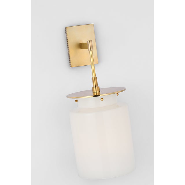 2020s Ray Booth for Visual Comfort Signature Elias 23" Sconce in Antique-Burnished Brass with White Glass For Sale - Image 5 of 8