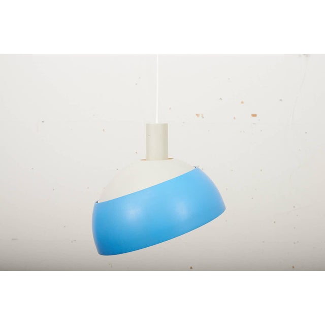 Vintage Pendant Lamp in Blue and White Lacquered Metal by Finn Juhl for Lyfa, Denmark, 1963. For Sale - Image 13 of 13