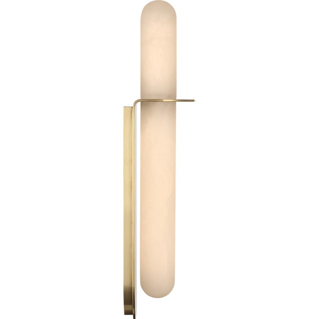 Modern Kelly Wearstler for Visual Comfort Signature Fosse 18" Invertable Offset Oval Sconce in Antique-Burnished Brass with Alabaster For Sale - Image 3 of 10