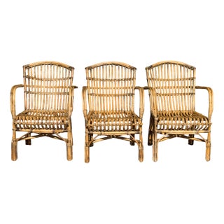 Vintage Armchairs in Rattan, 1970s, Set of 3 For Sale
