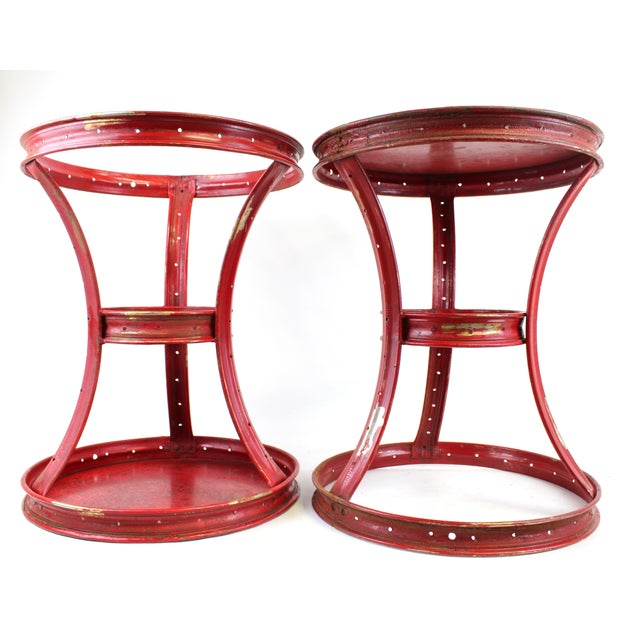 Red Round Red Side Table For Sale - Image 8 of 10