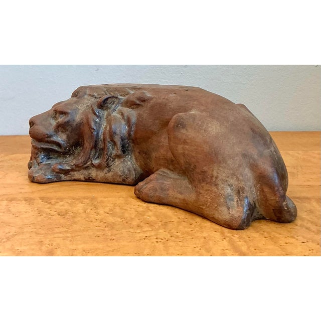 Coffee Vintage Hand Carved Lion For Sale - Image 8 of 12