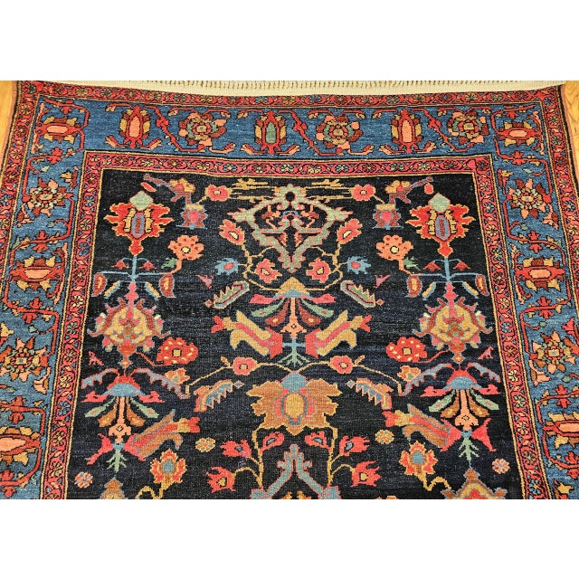 Antique Persian Malayer Rug, Hand-Knotted Wool, Geometric Pattern, 5x7, Navy and Green For Sale - Image 9 of 16