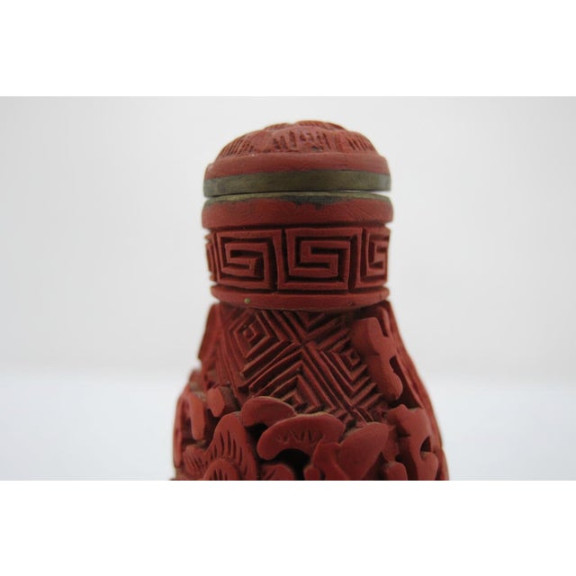 Red Chinese Carved Red Cinnabar Flower & Geometric Lacquer Snuff Bottle For Sale - Image 8 of 11