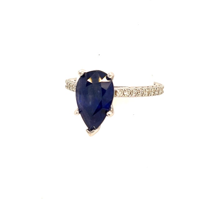 Sapphire Diamond Ring Size 6.5 14k Gold 3.31 TCW Certified For Sale - Image 4 of 11