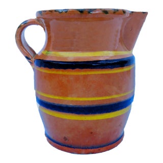 Rustic Glazed Redware Artisan-Made Pitcher For Sale