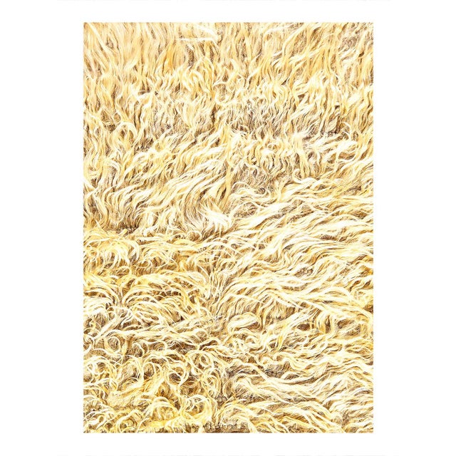 This Turkish Tulu Rug is a vintage piece made of Angora Mohair It features a high thickness, normal pile type, and...