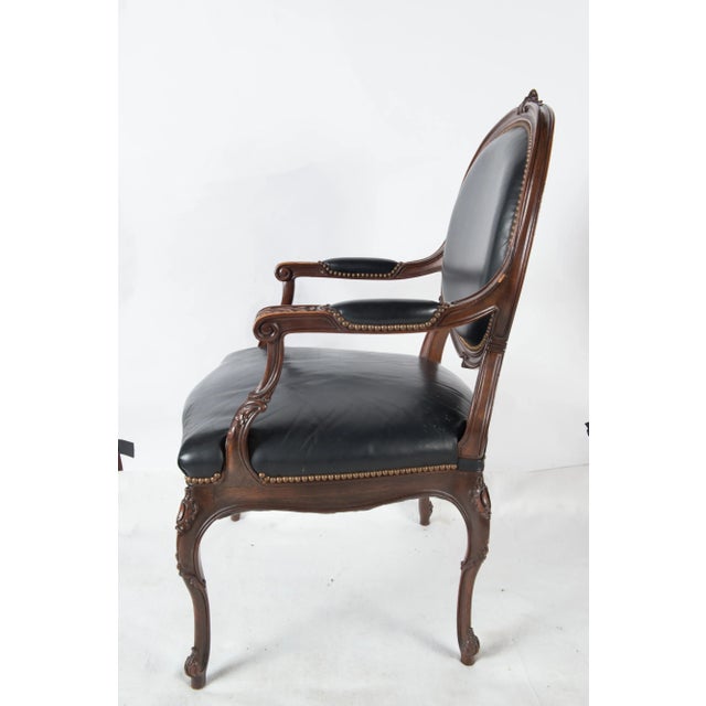 Wood French Black Leather Armchair For Sale - Image 7 of 13