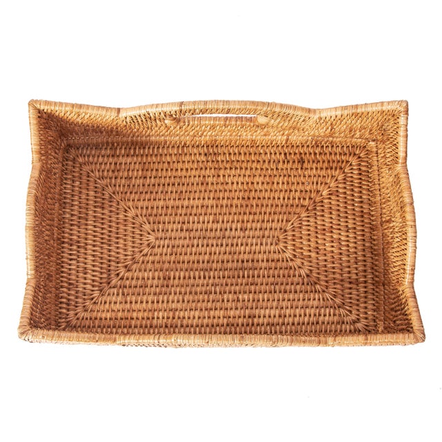 Artifacts Rattan Rectangular Scalloped Shelf Basket - Honey Brown For Sale In Houston - Image 6 of 7