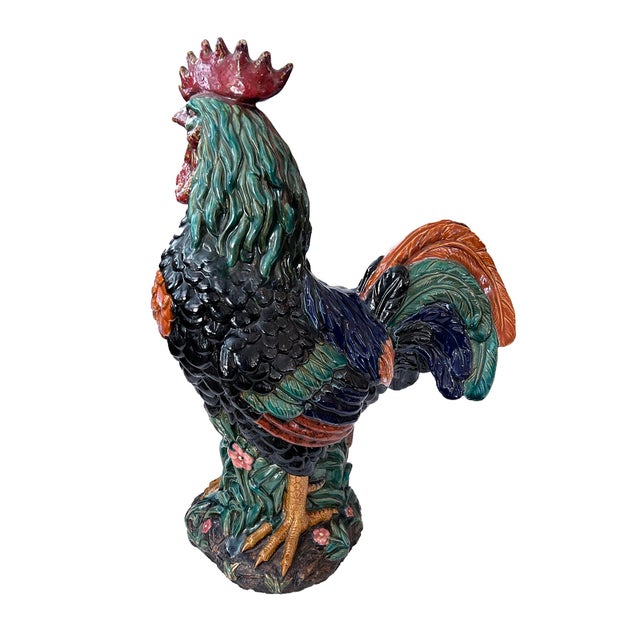 French Large French Polychromed Ceramic Rooster in the Manner of Choisy-Le-Roi For Sale - Image 3 of 12