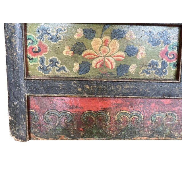 Antique Sage Green Tibetan Hand Painted Chest For Sale - Image 4 of 10
