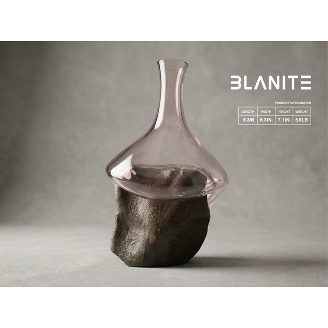 Contemporary Sculptural Glass Decanter Vase With Natural Gobi Desert Stone – Collector's Statement Piece For Sale - Image 3 of 7