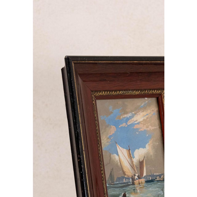 Impressionist Mid 20th Century Original Seascape Watercolor in Cherry Hue Oak Frame For Sale - Image 3 of 5