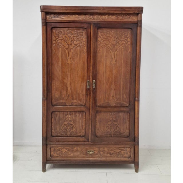Viennese Art Nouveau Walnut Wardrobe with Floral Marquetry from Jacob & Josef Kohn, 1890s For Sale - Image 18 of 18