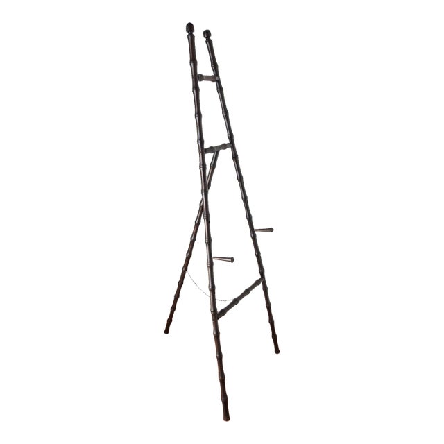 Faux Bamboo Floor Easel Display Stand Foldable Wood Easel Dark Brown Finish For Sale