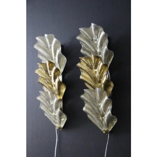 1990s Gold and White Murano Glass Leaf Sconces in the style of Barovier, 1990s, Set of 2 For Sale - Image 5 of 15