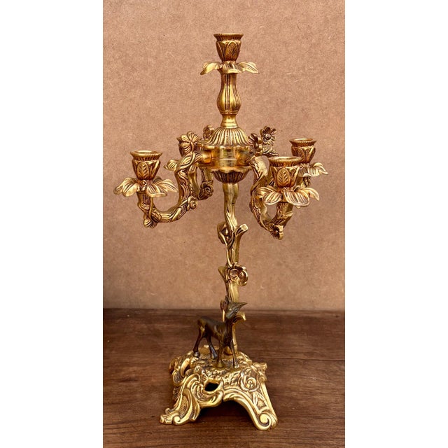 Early 20th Century Carriage Clock With Deer And Candlesticks In Gilt Bronze For Sale - Image 11 of 13