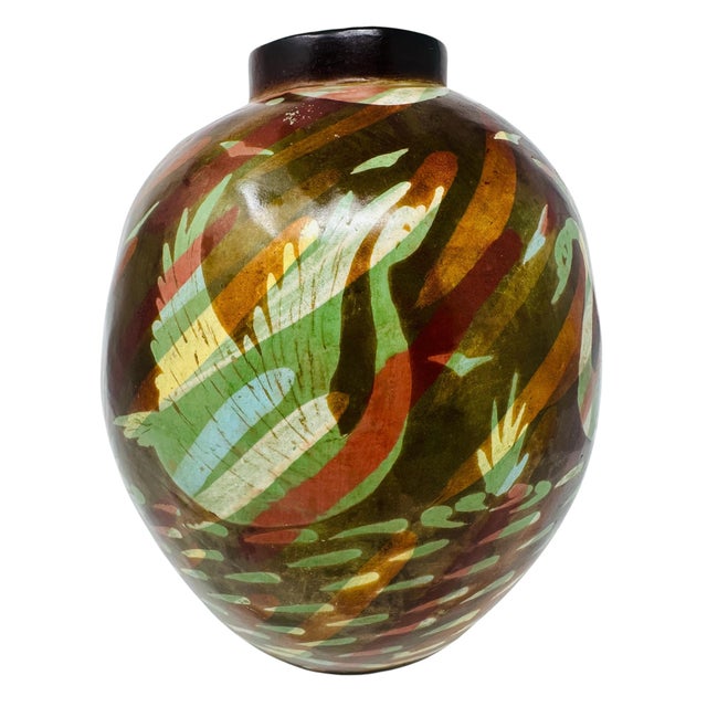 Ceramic Large Vintage Peruvian Chulucanas Smoked Pottery Swan Sphere Vase For Sale - Image 7 of 12