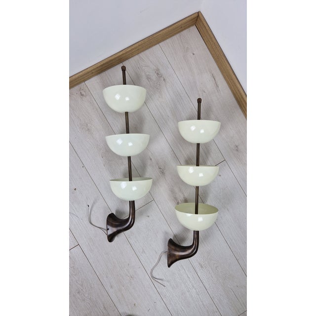 Wall Lamps in Brass with White Aluminum Cups in the style of Stilnovo, 1980s, Set of 2 For Sale - Image 14 of 18