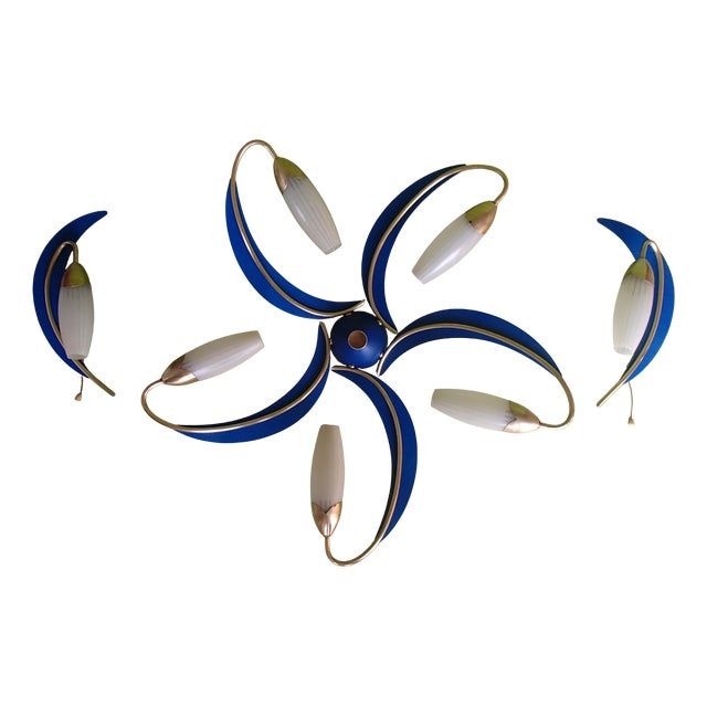 Ceiling Lights with Sconces in Frosted Glass and Metal, 1950s, Set of 3 For Sale