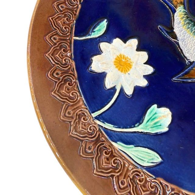 Joseph Holdcroft A Joseph Holdcroft Majolica Cobalt Blue-Glazed Fish Plate, English, Ca. 1880 For Sale - Image 4 of 9