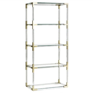 Jonathan Adler Lucite Acrylic Brass Etagere For Sale