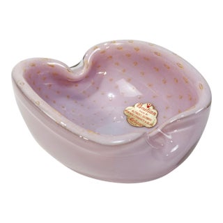 Vintage Venetian Murano Dish Pink W/ Gold Flecks For Sale