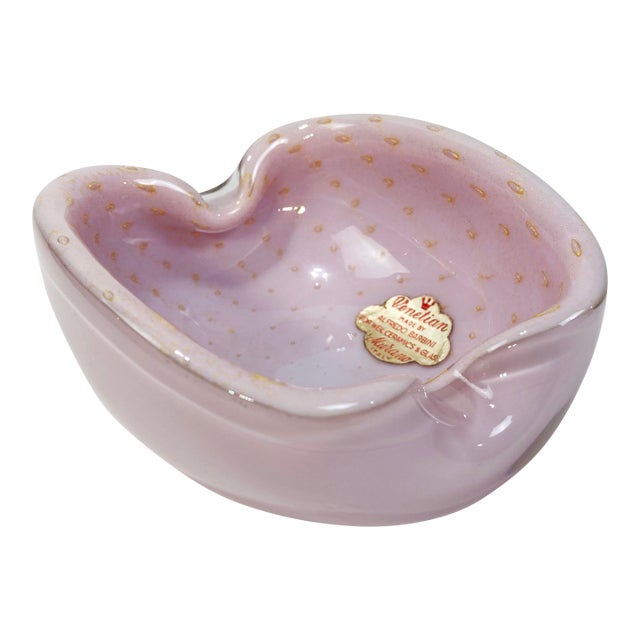 Vintage Venetian Murano Dish Pink W/ Gold Flecks For Sale