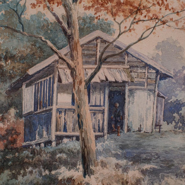 Vintage River Landscape Painting, Japanese School, Watercolour, Art, Mid Century For Sale - Image 10 of 12
